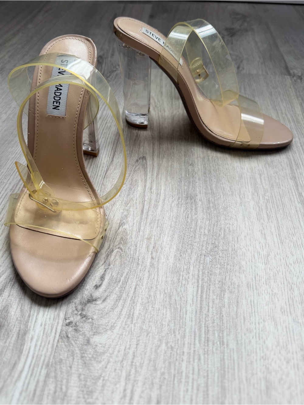 Steve Madden - Clear PVC Strappy High Block Heel Sandals - size 6.5